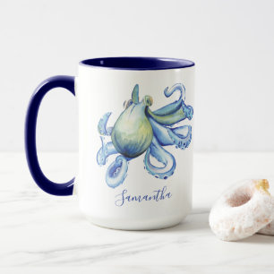 Blue Octopus Personalized Beach Theme Coffee Mug
