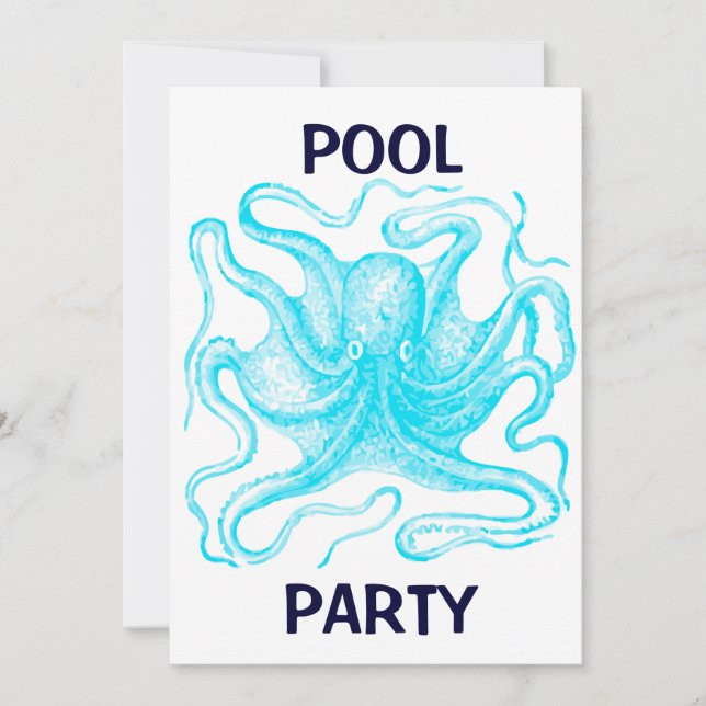 Blue Octopus Pool Party Invitation (Front)