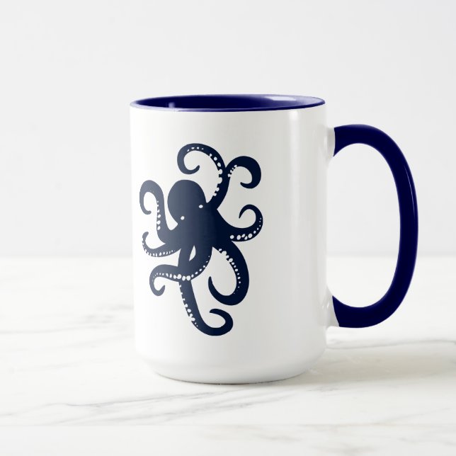 Blue Octopus Simple Illustration Mug (Right)