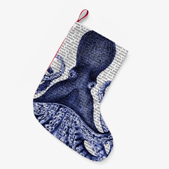 Blue Octopus Small Christmas Stocking (Front (Hanging))