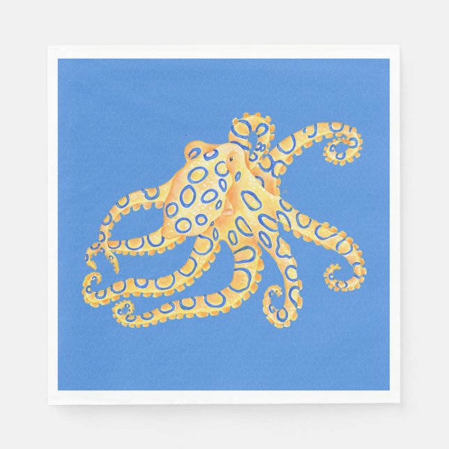 Blue Octopus Stained Glass Napkin (Front)