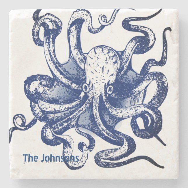 Blue Octopus Stone Coaster (Front)