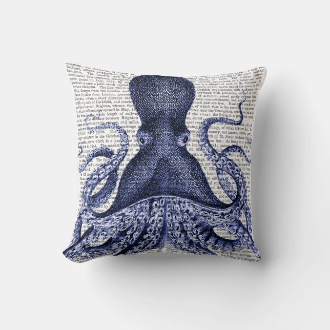 Blue Octopus Throw Pillow (Front)