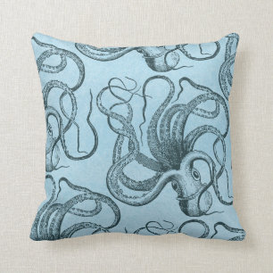 Blue Octopus Throw Pillow
