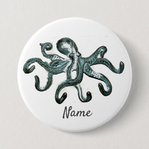 Blue Octopus Thunder_Cove 3 Inch Round Button