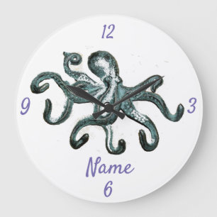 Blue Octopus Thunder_Cove Large Clock