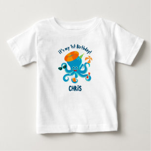 Blue Octopus Under the Sea Boy Birthday Party Baby T-Shirt
