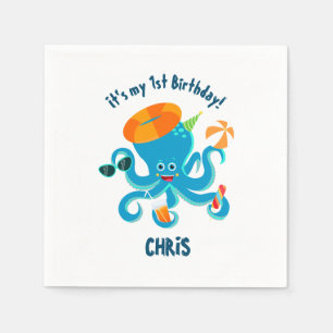 Blue Octopus Under the Sea Boy Birthday Party Napkin