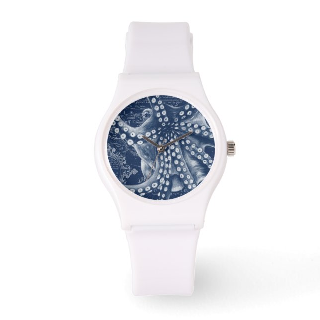 Blue Octopus Vintage Map Chic Watch (Front)