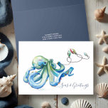 Blue Octopus Watercolor Beach Christmas Holiday Card<br><div class="desc">This simple holiday card features a replica of my original hand painted watercolor octopus with a string of Christmas lights in shades of ocean blue, red and green on a crisp white background. The words Seas and Greetings are set in a modern brush script typography. The inside features a solid...</div>