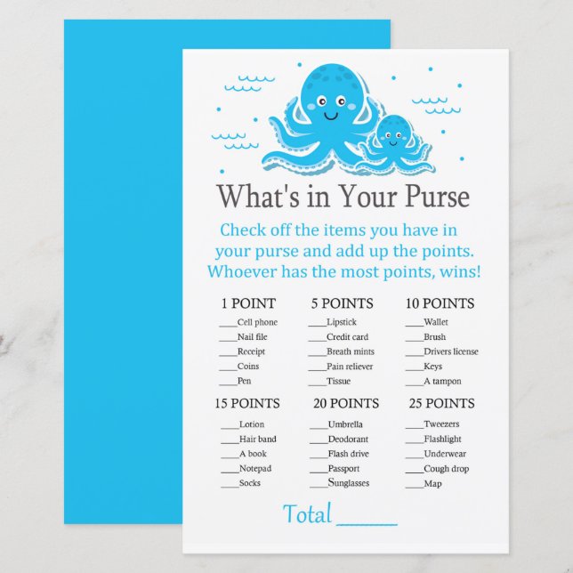 Blue Octopus What's in your purse game (Front/Back)