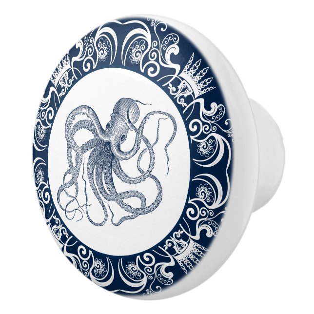 Blue octopus white frame ceramic knob (Right)