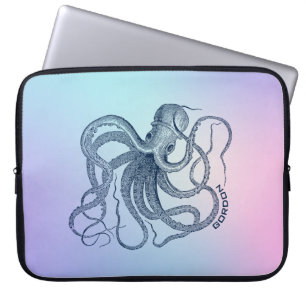 Blue octopus with pink and blue ombre laptop sleeve
