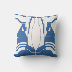 Blue Off-White Classical Mediterranean Mosaic Throw Pillow