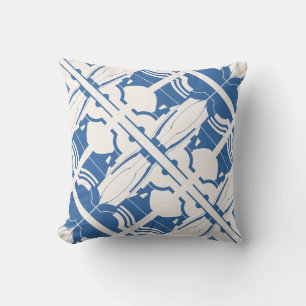 Blue Off-White Slanted Mediterranean Mosaic Motif Throw Pillow