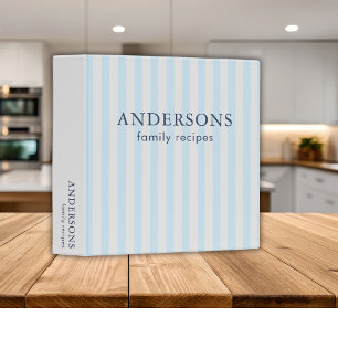 Blue Off White Stripes Custom Family Recipes Book  Binder