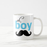 Blue Oh Boy Moustache Statement Mug