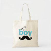 Blue Oh Boy Moustache Tote Bag