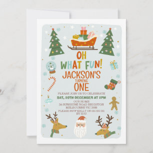 Blue Oh What Fun Noël 1er anniversaire Invitation