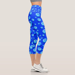 Blue Oil Painted Lawn Bowls Capri Leggings, Leggings