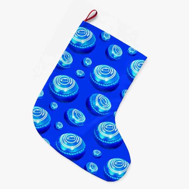 Blue Oil Painted Lawn Bowls Pattern, Large Christmas Stocking (Front (Hanging))