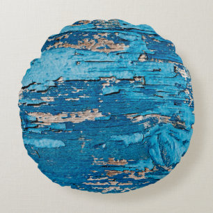 Blue old wooden background round pillow