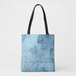 Blue old world map  tote bag