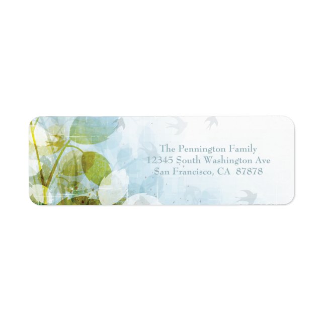 Blue olive green foliage birds address label (Front)