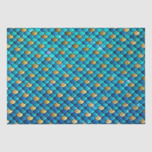 Blue Ombre and Gold Foil Shimmer Mermaid Scales Tissue Paper