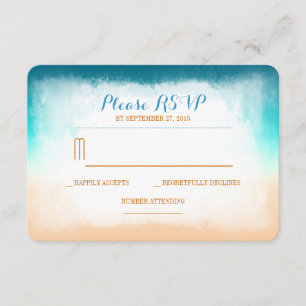 Blue ombre beach wedding RSVP cards