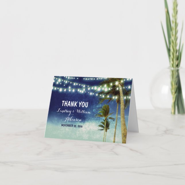 blue ombre beach wedding thank you cards (Front)