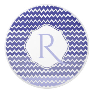 Blue Ombre Chevron Personalized Ceramic Knob