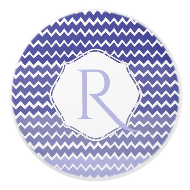 Blue Ombre Chevron Personalized Ceramic Knob (Front)