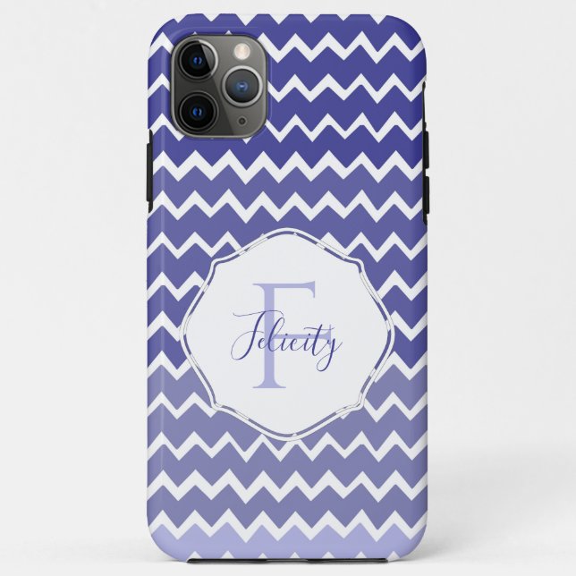 Blue Ombre Chevron Personalized iPhone Case (Back)