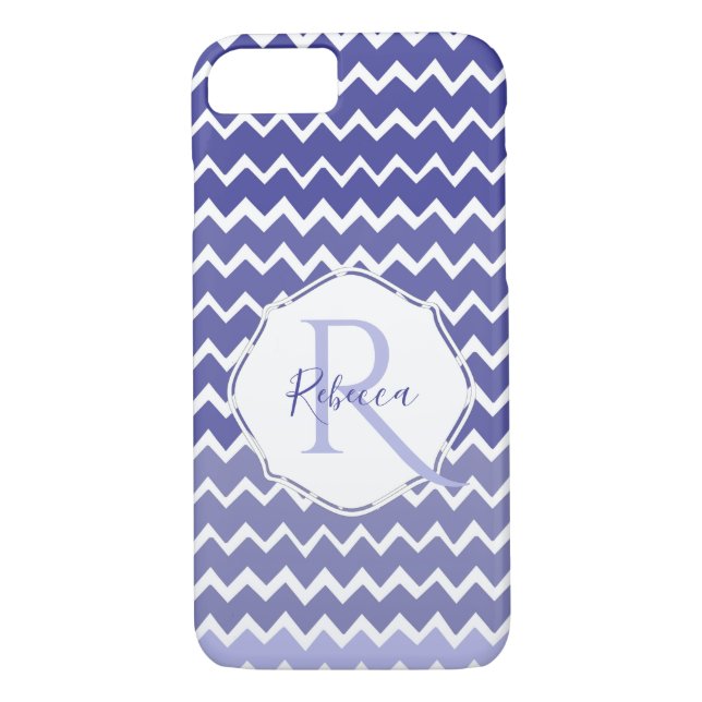 Blue Ombre Chevron Personalized iPhone Case (Back)