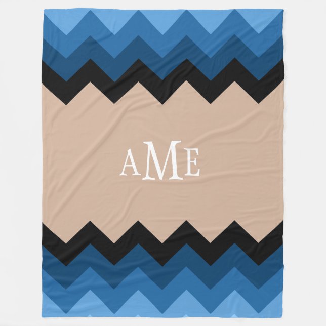 Blue Ombre Chevrons Monogram Fleece Blanket (Front)