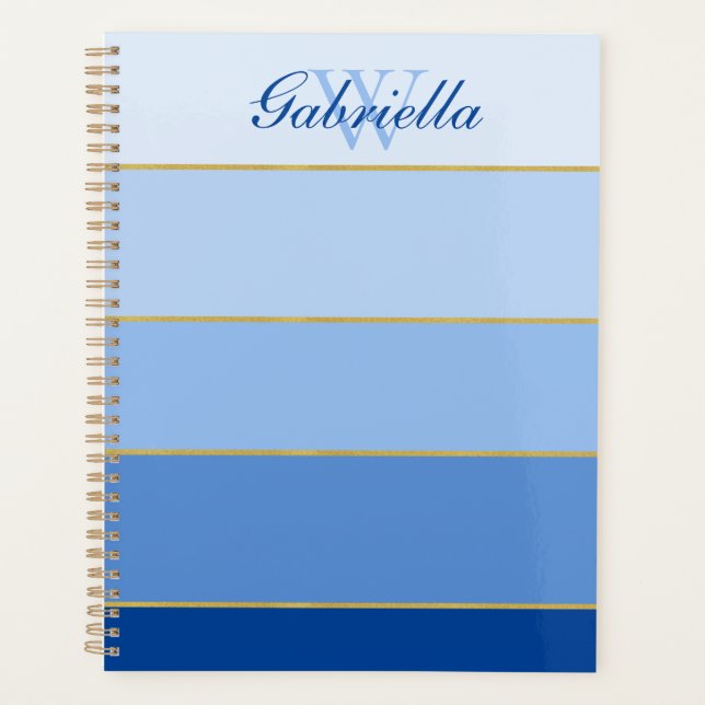 Blue Ombre Colour Block Personalized Planner  (Front)
