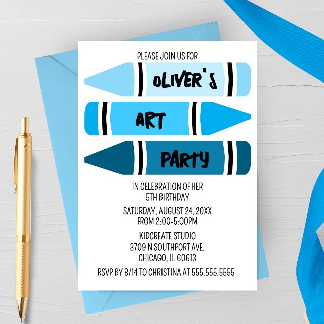 Blue Ombre Crayons Art Birthday Party Invitation (Creator Uploaded)