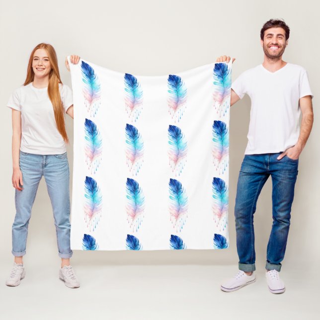 Blue Ombre Feather Watercolor Fleece Blanket (In Situ)