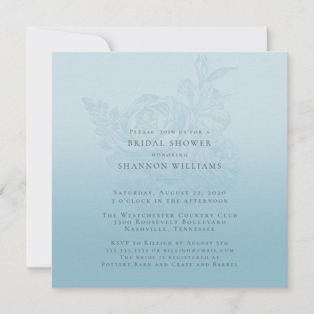 Blue Ombre Floral Bridal Shower Invitation (Front)