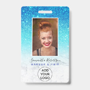 Blue ombre glitter marble logo employee photo badge