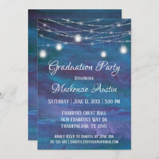 Blue-Ombre Graduation | Turquoise Violet Purple Invitation