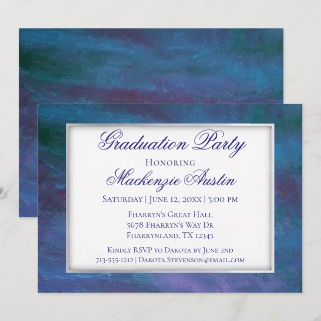 Blue-Ombre Graduation | Turquoise Violet Purple Invitation (Front/Back)