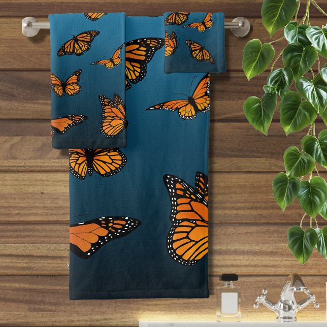 Blue Ombre Monarch Butterflies Bath Towel Set (Creator Uploaded)