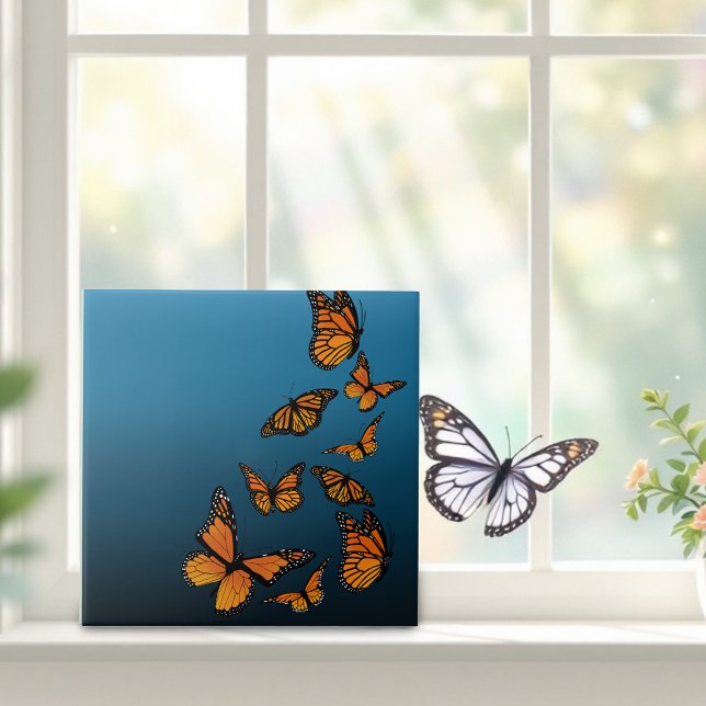 Blue Ombre Monarch Butterflies  Tile (Creator Uploaded)