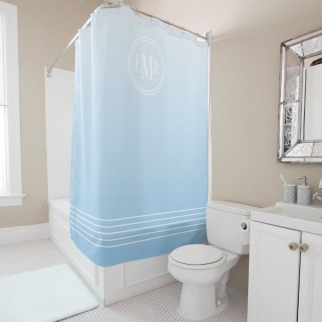 Blue Ombre Monogrammed Shower Curtain (In Situ)