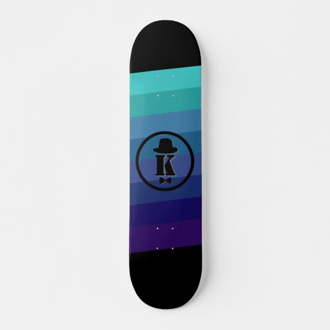 Blue Ombre Name Initial Monogram For Men Skateboard (Front)