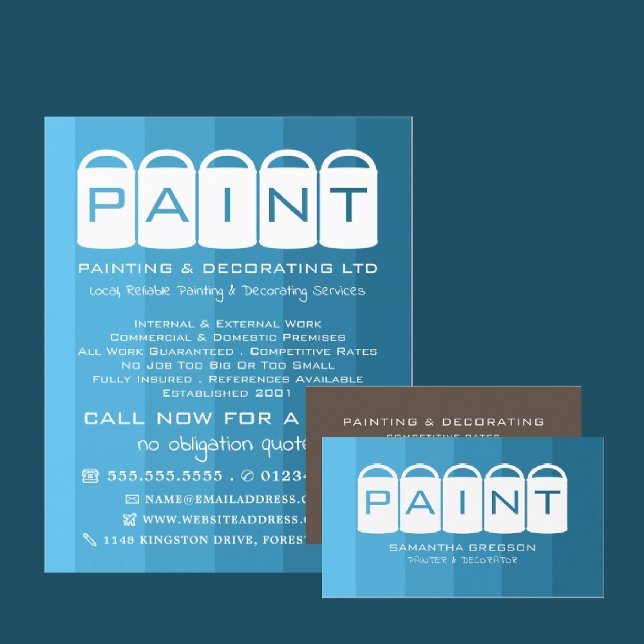 Blue Ombre, Paint Buckets, Painter & Decorator Flyer (Creator Uploaded)
