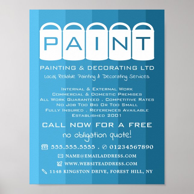 Blue Ombre, Paint Buckets, Painter & Decorator Poster (Front)