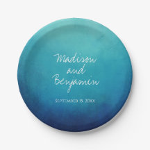 Blue Ombre Personalized Wedding Cake Plates